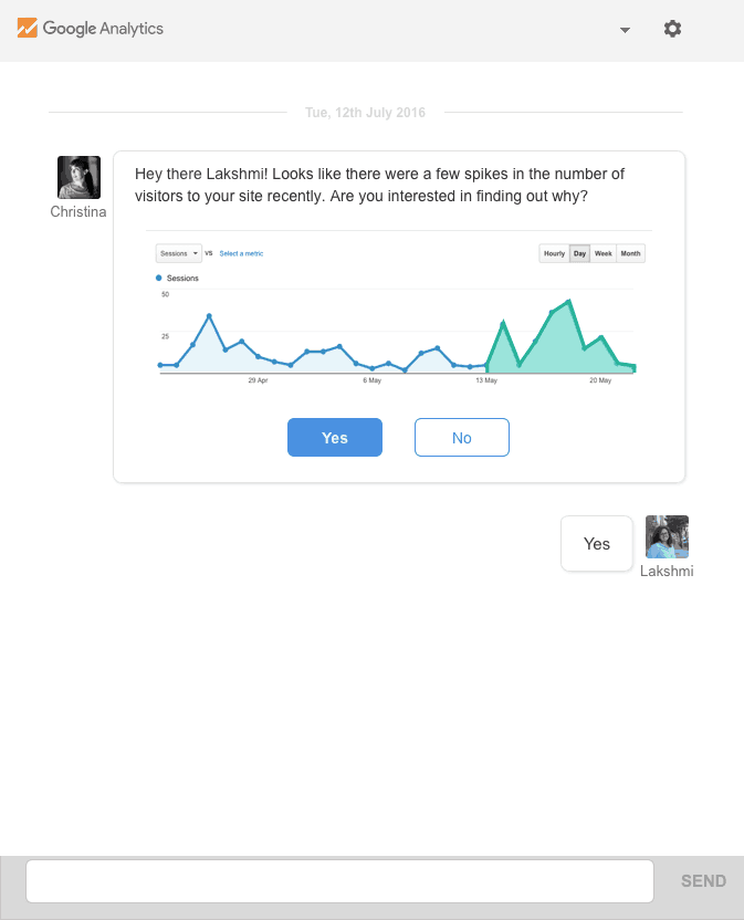 A conversational interface can present the same information as a dashboard but with a much more powerful effect.