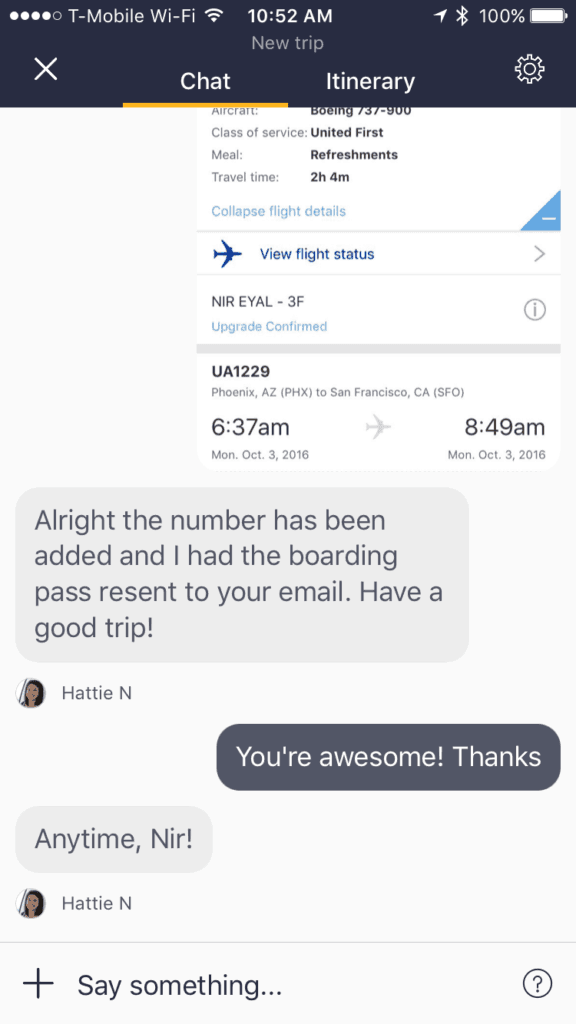 A quick message sent on Pana saved me the hassle of calling the airline.