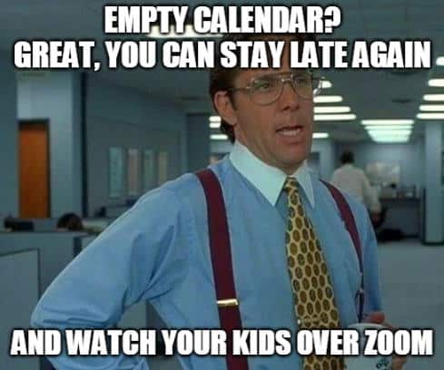 Boss noticing empty calendar for employee that doesn't use a schedule maker, assigns more tasks and has them watch their kids over Zoom on their mobile phone