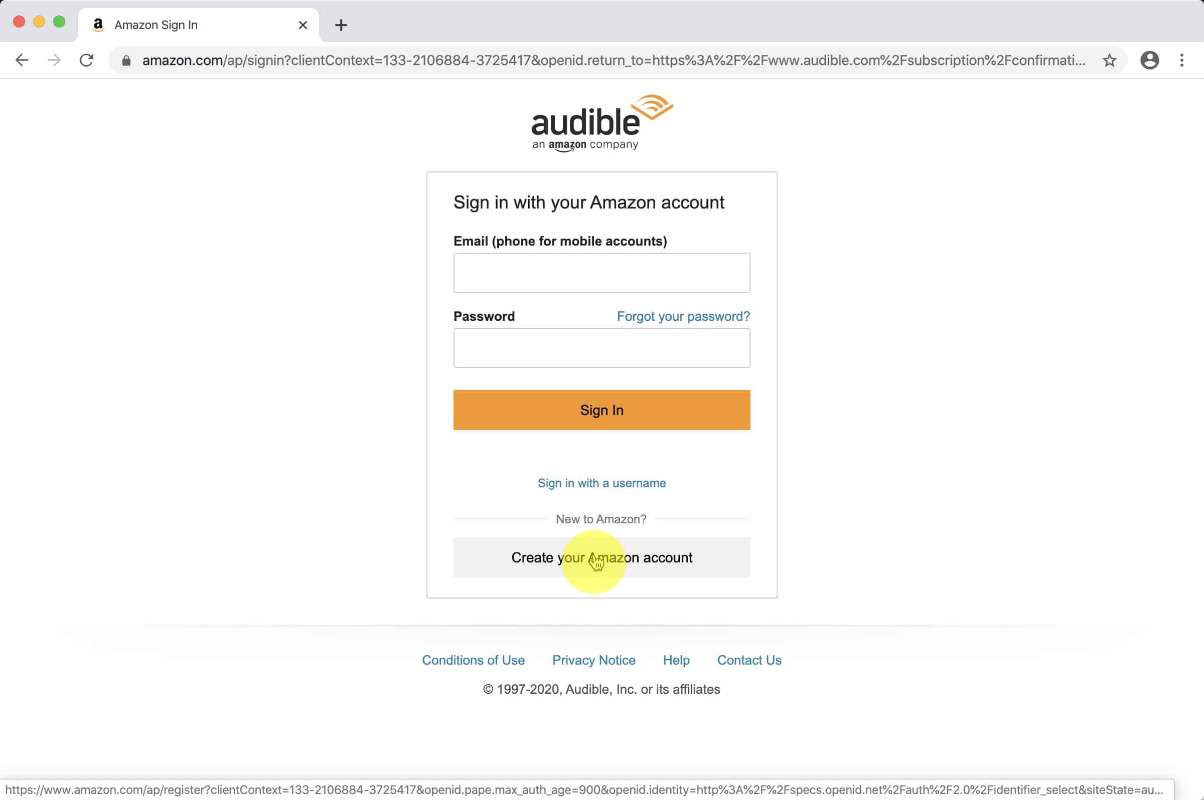 If you don't have one, click Create your Amazon account