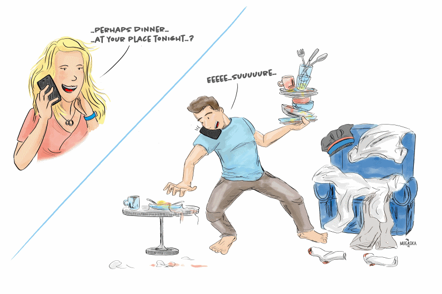 Man cleaning up for date night due to extrinsic motivation.