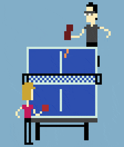graphic image of two arcade game players playing ping pong match