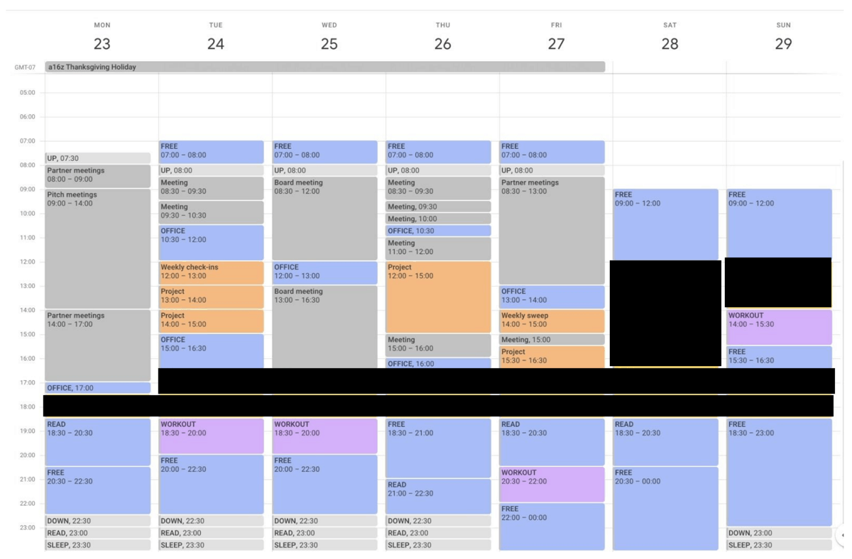 Marc Andreessen’s timeboxed calendar