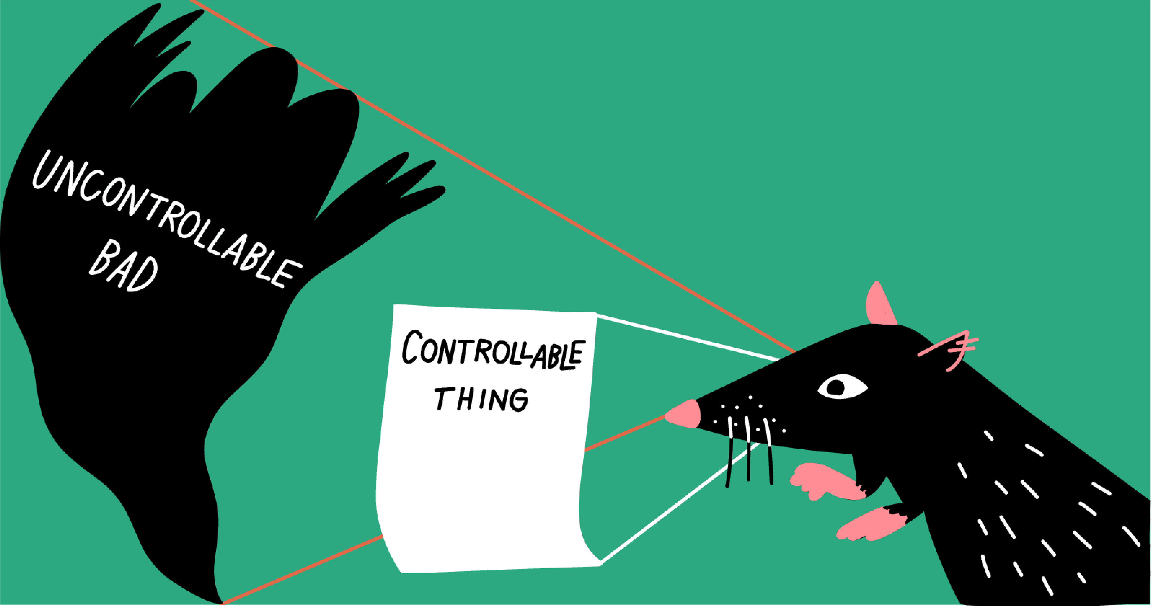 Illustration of a lab rat focusing on a controllable aspect of a stressful situation so as to reduce its stress level.