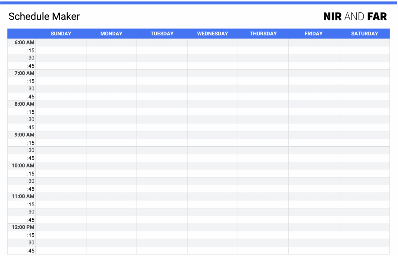 Schedule maker Google template, weekly and daily