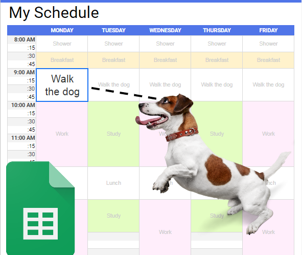 Dog sees timeboxed slot for him on schedule maker.