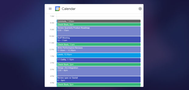 Screenshot of daily schedule