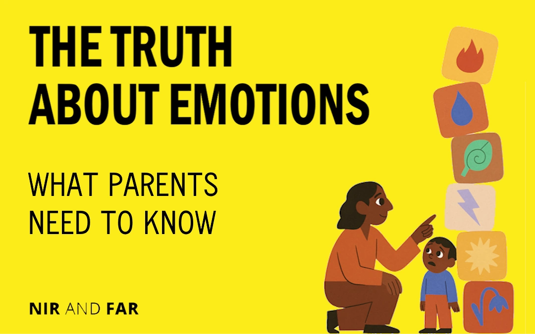 Mother, with her experience of feelings, explaining emotions to child who experiences them as building blocks about to collapse